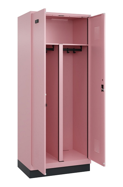 C+P PSA Schwarz-Weiß-Spind Evolo PLUS, mit Sockel, 2 Abteile, 1950x800x500mm, 30, Frontfarbe RAL 3015 Hellrosa, Zylinderschloss, 049022-22P S10051