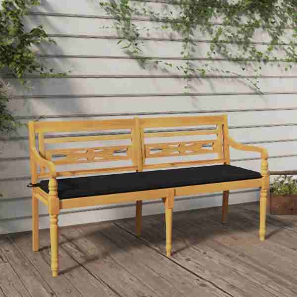 vidaXL Batavia-Bank mit Schwarzem Kissen 150 cm Massivholz Teak, 3100833