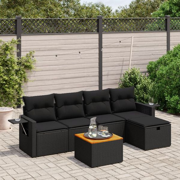 vidaXL 6-teilig Garten-Sofagarnitur mit Kissen Schwarz Poly Rattan, 3264940
