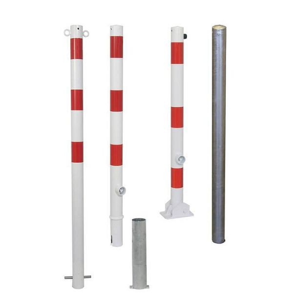 Stein HGS Absperrpfosten -Bollard-, herausnehmbar /ohne Verschluss, inkl. Bodenhülse, ohne Farbe, 3 Ösen (90°), 460h-3
