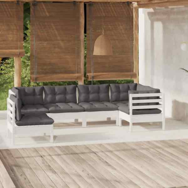 vidaXL 6-tlg. Garten-Lounge-Set mit Kissen Weiß Kiefernholz, 3096419
