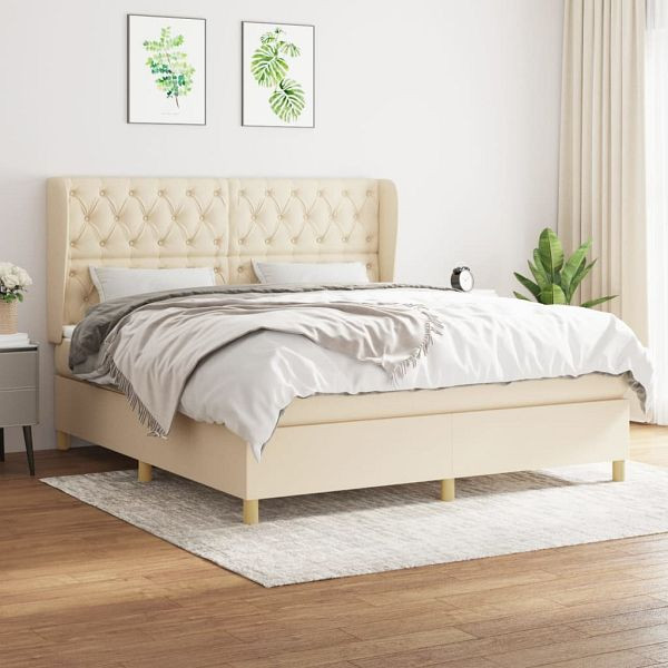 vidaXL Boxspringbett mit Matratze Creme 160x200 cm Stoff, 3128778