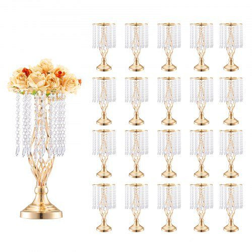 VEVOR Blumenständer 43 cm Kristallglas, goldene Metallvase für Hochzeitsmittelstücke, Tischdeko, Partys, Geburtstage, VE: 20 Stück, HLHPSJK45CM2SL738V0