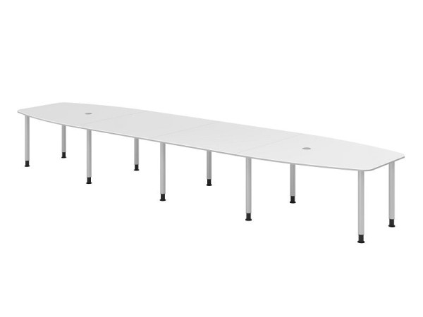 Hammerbacher Konferenztisch KT52C, 520 x 130 cm, Platte: Weiß, 25mm dick, 2 mm Duo-Kante, Zehn-Fuß-Gestell Silber, Arbeitshöhe 72-74 cm, VKT52C/W/S
