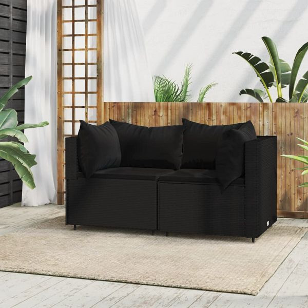 vidaXL Garten-Ecksofas mit Kissen 2 Stück Schwarz Poly Rattan, 319778