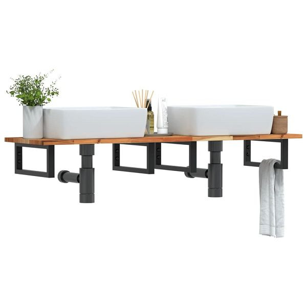 vidaXL Waschbeckenregal Wandmontage Stahl und Akazienholz, 3302729