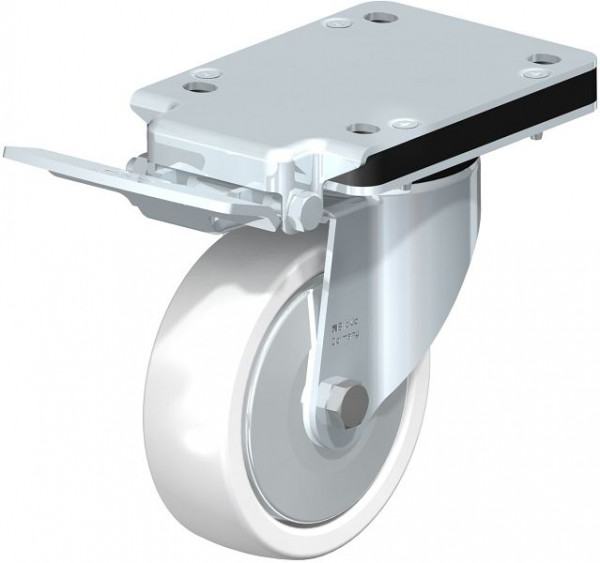 Blickle LK-SPO 125G-3-IS-FA Stahlblech-Lenkrolle, schwere Ausführung, mit Anschraubplatte & Feststeller, Polyamid, Weiß, 852843