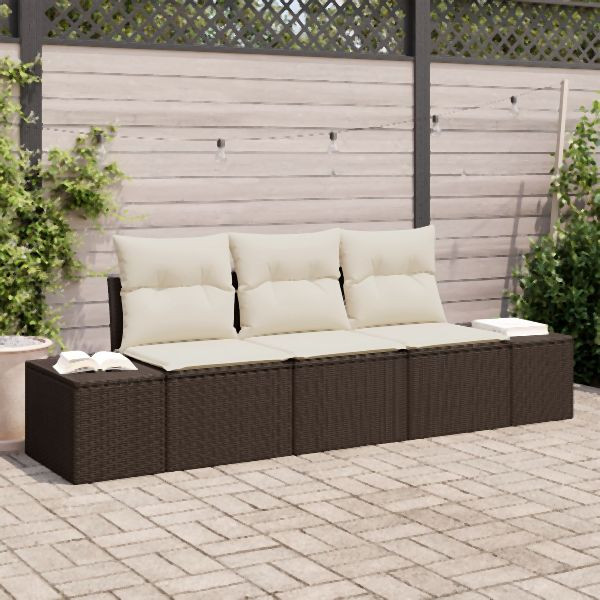 vidaXL 3-teiliges Garten Sofa Set mit Kissen Braun Poly Rattan, 3355587