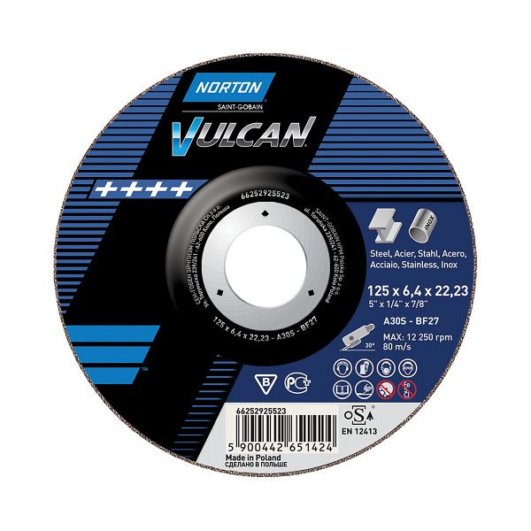 Norton Industrial Vulcan für Winkelschleifer METALL/ INOX A 30 S-BF41/80 CHOP SAW, Durchmesser: 125 mm, Stärke: 4 mm, VE: 20 Stück, 66252925519