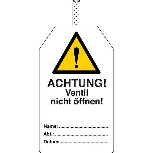 DENIOS Sicherheitsanhänger - Achtung Ventil nicht öffnen, VE: 10 Stück, 311972