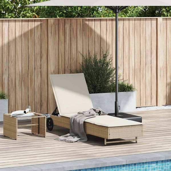 vidaXL Sonnenliege mit Rollen und Auflage Beige Poly Rattan, 4104037