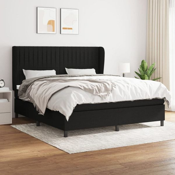 vidaXL Boxspringbett mit Matratze Schwarz 180x200 cm Stoff, 3128143