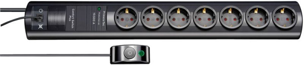 Brennenstuhl Primera-Tec Comfort Switch Plus, Steckdosenleiste 7-fach mit Überspannungsschutz (2m Kabel, Schalter und RJ-11-Verbindung) schwarz, 1153300467