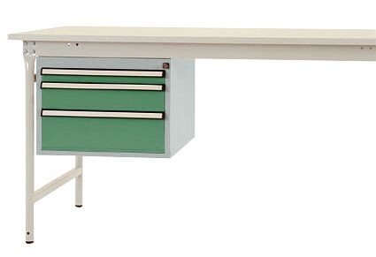 Manuflex Gehäuse-Unterbau stationär, Nutzhöhe 300 mm mit 3 Schubfächer, für Tischtiefe 800 mm, Resedagrün, ZB4652.6011