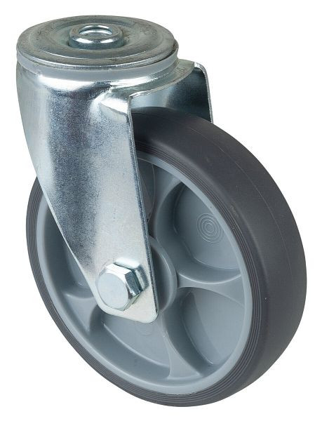 BS Rollen Transportrolle Lenkrolle, thermoplastisches Gummirad grau, Kugellager, Rückenloch, Durchmesser: 125 mm, VE: 2 Stück, L101.A85.127