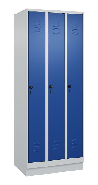 C+P Umkleidespind Classic PLUS, Sockel, 3 Abteile, 1950x750x500mm, 7035/5010, Drehriegel, 080020-39 S10003