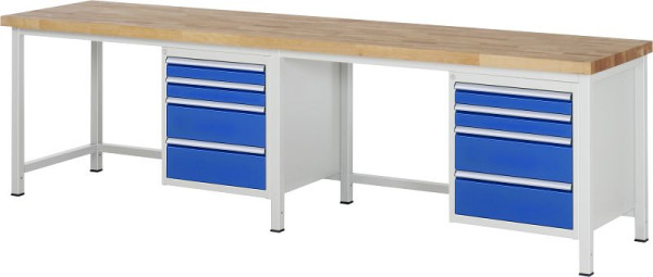 RAU Werkbank Serie 8000 - Gestell-Bauweise (Schweißgestell), 2 Unterbau-Container (4x Schublade), 3000x840x700 mm, 03-8161A1-307B4S.11