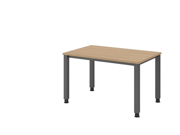 Hammerbacher Schreibtisch QS12, 120 x 80 cm, Platte: Eiche, 25 mm dick, 4-Fuß-Gestell in Graphit (ähnlich RAL 7012), Arbeitshöhe 68-83,5 cm, VQS12/E/G