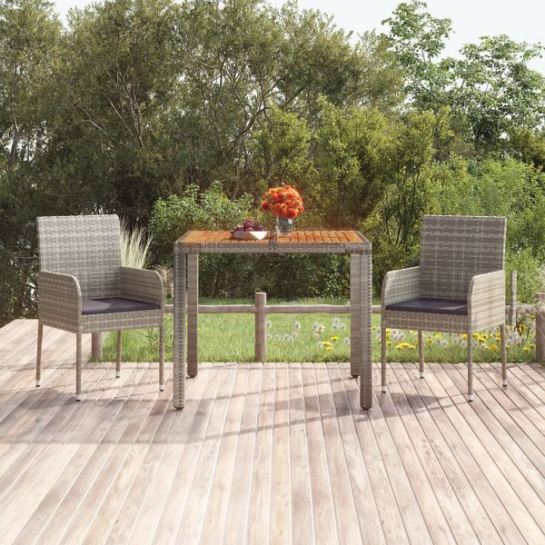 vidaXL Gartentisch mit Holzplatte Grau 90x90x75 cm Poly Rattan, 319898