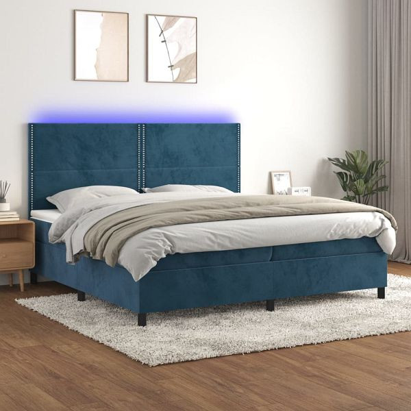 vidaXL Boxspringbett mit Matratze & LED Dunkelblau 200x200 cm Samt, 3136087