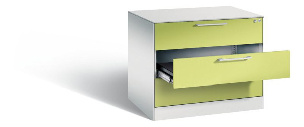 C+P Schubladenschrank Asisto, H710xB800xT600mm, Farbe: Lichtgrau / Viridingrün, Bügelgriff, 146273-324 S10027