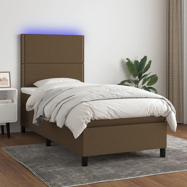 vidaXL Boxspringbett mit Matratze & LED Dunkelbraun 90x200 cm Stoff, 3134768