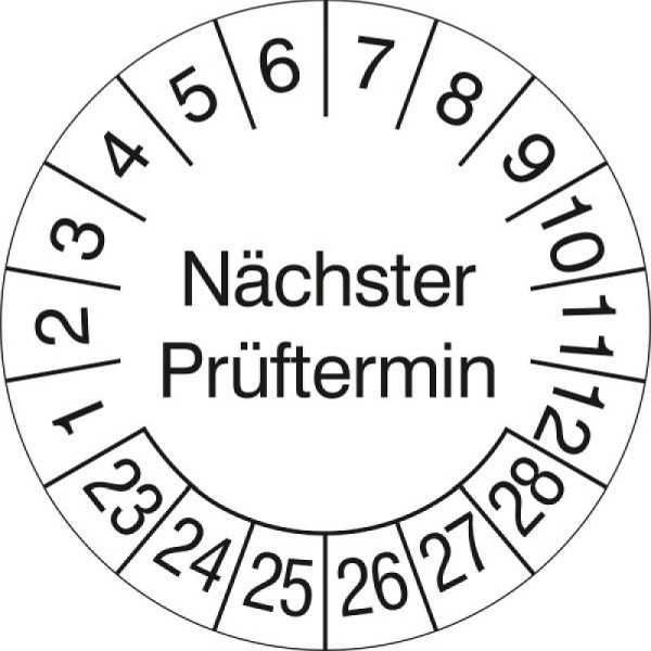Stein HGS Prüfplaketten ohne Jahresfarbe (6 Jahre), Nächster Prüftermin, 30 mm, 2023-2028, 31.3687-23