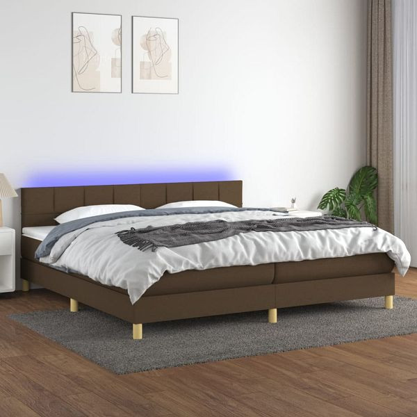 vidaXL Boxspringbett mit Matratze & LED Dunkelbraun 200x200 cm Stoff, 3133744