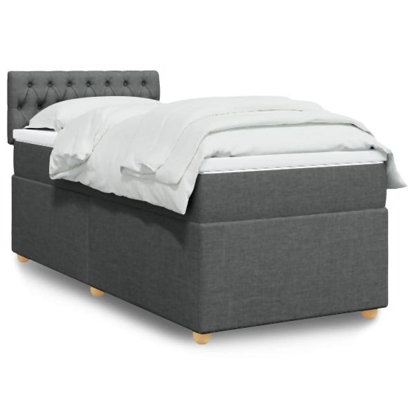 vidaXL Boxspringbett mit Matratze Dunkelgrau 100x200 cm Stoff, 3288899