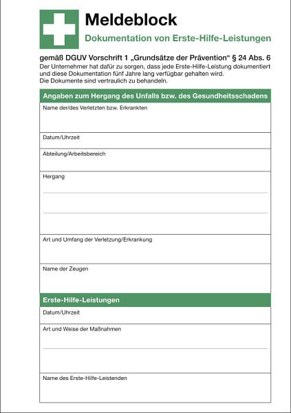Moedel Meldeblock zur Dokumentation von Erste-Hilfe-Leistungen, DIN A5, 50 Blatt, 96338