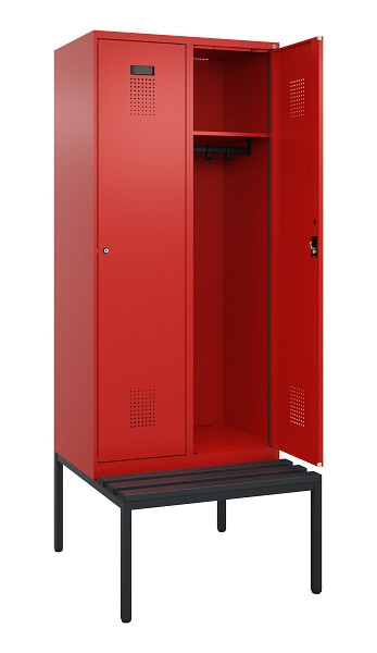 C+P Spind Evolo PLUS, 2 Abteile, 2120x800x815mm, 3020/3020, Haken 4, Zylinderschloss, Sitzfläche Kunststoff, Sitzbank, 0490507-22 S10106
