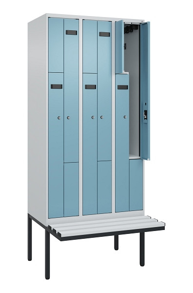 C+P Z-Spind Evolo PLUS, Bank, 6 Fächer, 2120x900x815mm, 7035/0010, Zylinderschloss, Material Sitzfläche Kunststoff, 0490437-306 S10090