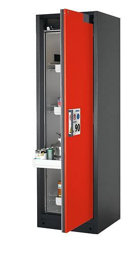 asecos Feuerbeständiger Gefahrstoffschrank Select W-64R, 4 Auszugswannen, Tür rot (rechts), 201006