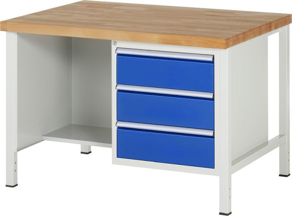 RAU Werkbank Serie 8000 - Gestell-Bauweise (Schweißgestell), Unterbau-Container (3x Schublade, Ablageboden), 1250x840x900 mm, 03-8452A2-129B4S.11