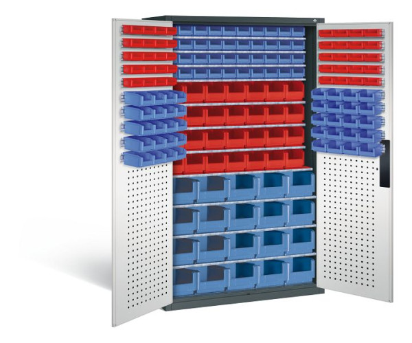 C+P Magazinschrank Serie 13, H1950xB1100xT535mm, Farbe: Anthrazitgrau / Lichtgrau, Muldengriff, 130276-61 S10028