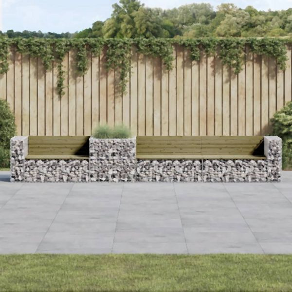 vidaXL Gartenbank mit Gabione Kiefernholz Imprägniert, 3196250