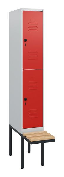 C+P Doppelstöckiger Spind Classic PLUS, 1950x300x815mm, 7035/3020, Drehriegel, Sitzleisten aus Buche, schwebende Sitzfläche, 0803405-10 S10002