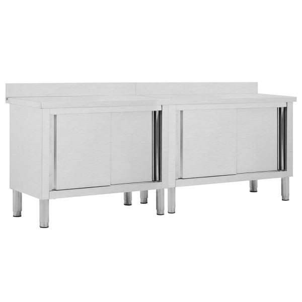 vidaXL Arbeitsschränke mit Schiebetüren 2 Stück 240x50x(95-97) cm Edelstahl, 3055903