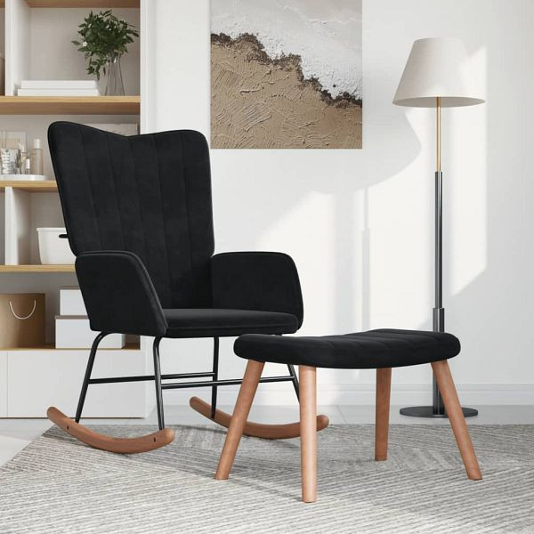 vidaXL Schaukelstuhl mit Hocker Samt Schwarz, 327760, 8720286421314