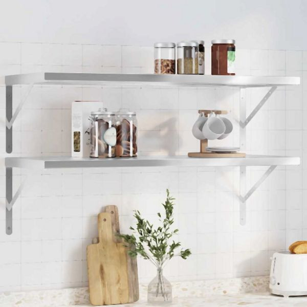 vidaXL Wandregale 2 Stück 100x40x3 cm Silbern Edelstahl, 30278