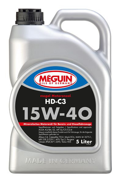 Meguin megol Motorenöl HD-C3 SAE 15W-40, Kanister Kunststoff, VE: 5 Liter, 4728