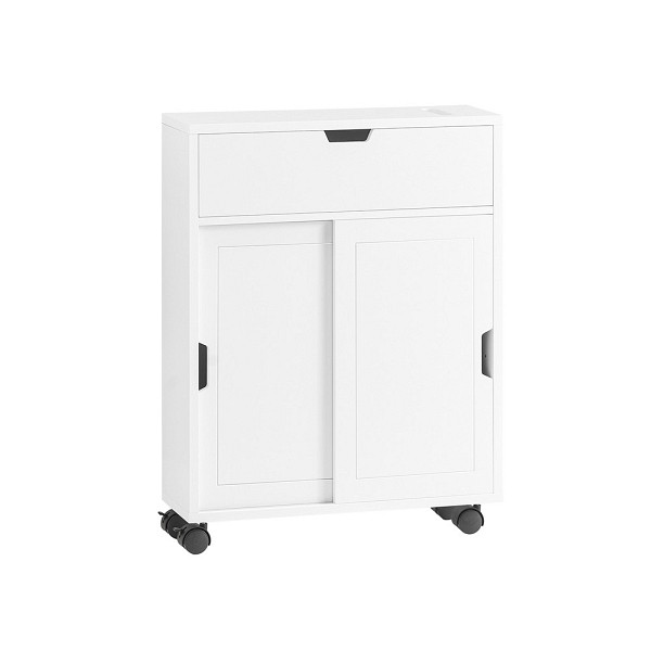 SoBuy Toilettenschrank mit Toilettenpapierhalter und zwei Türen Weiß 52x68x68 cm, Rustikal, BZR31-W