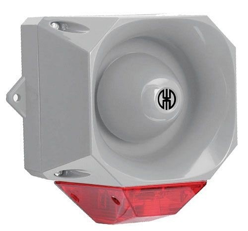 WERMA Blitz-Sirene Wandmontage 32 Töne 230VAC bis 110 dB einstellbar GY/RD- rot, 441.110.68