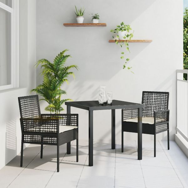 vidaXL Gartenstühle 2 Stück mit Kissen Schwarz Poly Rattan, 42003445