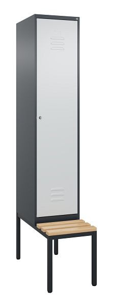 C+P Umkleidespind Classic PLUS, mit untergebauter Sitzbank, 2120x400x815mm, 7016/7035, Zylinderschloss, Buche-Sitzleisten, 0800507-12 S10057