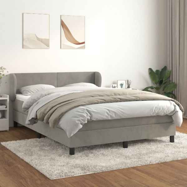 vidaXL Boxspringbett mit Matratze Hellgrau 140x190 cm Samt, 3127367