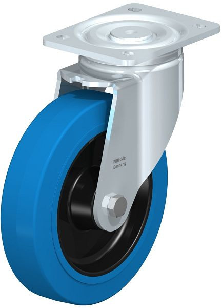 Blickle LH-POEV 200XR-SB Stahlblech-Lenkrolle, Schwerlast-Ausführung, mit Anschraubplatte, Elastik-Vollgummi, Blau, 851876