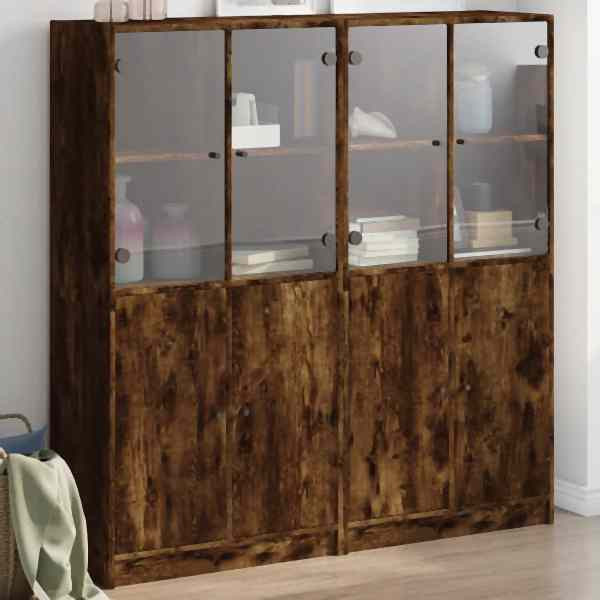 vidaXL Bücherschrank mit Türen Räuchereiche 136x37x142cm Holzwerkstoff, 3206528