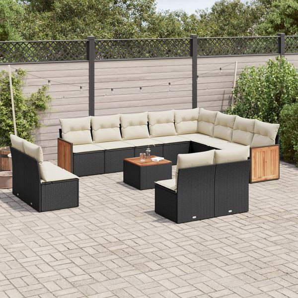 vidaXL 13-teilig Garten-Sofagarnitur mit Kissen Schwarz Poly Rattan, 3228156