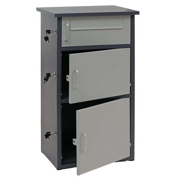 Mendler Paketkasten HWC-O51, Paketbox Paketfach Paketstation Briefkasten 3 Fächer, Stahl 89x49x38cm, dunkelgrau/hellgrau, 118299